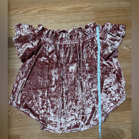 NEW Umgee Rose Gold Crushed Velvet Off My Shoulders Top LG Feminine - Picture 3 of 6